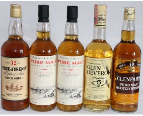 GLENFAIRN 12 year old Pure Malt Scotch Whisky 75cl, 40% vol.; GLEN DEVERON 5 year old Highland Single Malt Scotch Whisky 75cl