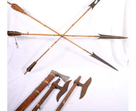 Polish Ciupaga or shepherd's axe, two pole axes and a bound trio of arrows