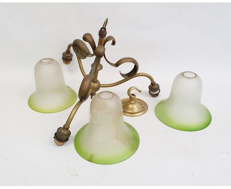 20th century ceiling light with frosted green glass shades
