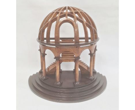 Partly ebonised wood architectural model of a round arch enclosing twin flights of stairs, all on ebonised stepped plinth bas