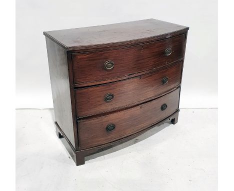 19th century mahogany bowfront three-drawer chest on bracket feet, 103cm x 90cm