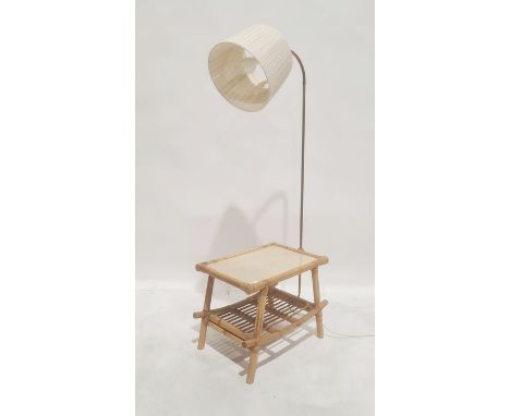 Mid-century standard lamp and a coffee table with rack under and bamboo frame (2) 