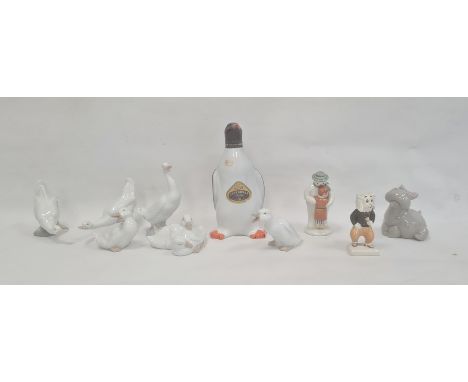 Six various Nao model geese, a Nao hippopotamus, 11cm approx, a Beswick 'Pong Ping', Royal Doulton 'The Snowman' and a cerami