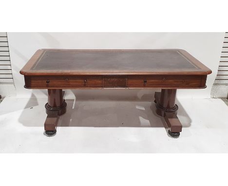 Late 19th/early 20th century large mahogany desk with leather inset top rectangular with rounded corners, moulded edge, two d