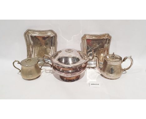 Quantity of plated ware to include assorted flatware, napkin rings, teaspoons, trophy cup, teapot, serving dishes, etc (1 box