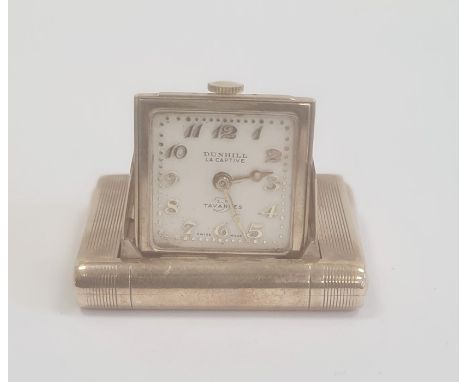 9ct gold Dunhill La Captive travel clock, by Tavannes Watch Company, the square dial with Arabic numerals and in rectangular 