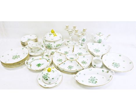 Extensive Herend porcelain matched service, various pieces in green floral and gilt patterns, viz:- hors d'oeuvres set of fiv
