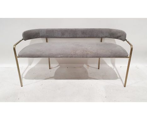 Modern low bench with upholstered seat and back, brushed steel-effect finished frame Condition ReportHeight 63cmLength 132cmD