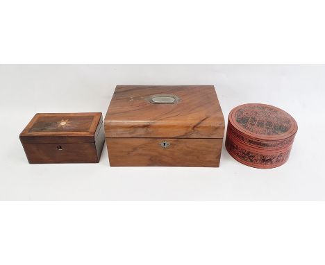 Walnut box, a tea caddy and a cylindrical box (3) 