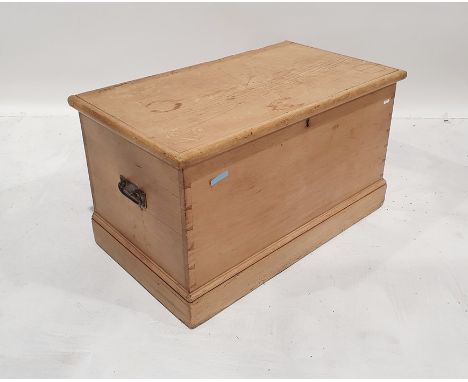Early 20th century pine trunk, rectangular top with applied moulded edge, plinth base, 78 x 44.5 x 44.5cm deep