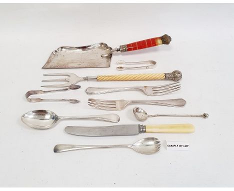 A 1920s silver fork, Birmingham 1928, a silver spoon, another and a quantity of plated flatware&nbsp;