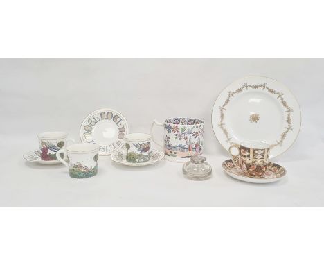 19th century pottery William Ratcliffe, circa 1837-40, large mug, transfer-printed with chinoiserie figures, a Davenport chin