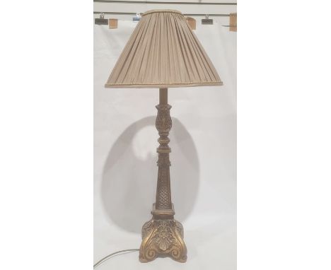 Table lamp in the rococo taste with green pleated shade 