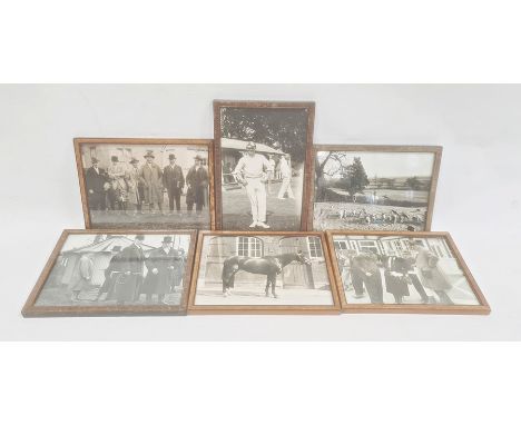 Set of six early 20th century black and white photographs, variously hunting, race meetings, cricket match, etc., some named 