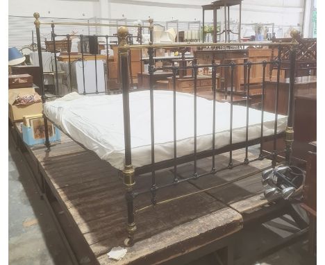 Brass and black painted metal tubular double bed frame, 54" wideCondition ReportSome surface scratches, chips to paint, light