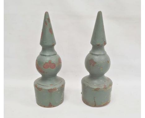 Pair painted metal spires, probably from gate posts, 47cm high and one similar (3)