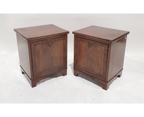 Pair 19th century low mahogany cabinets with fall front cupboard doors on bracket feet, each 38 x 45 x 32cm deep