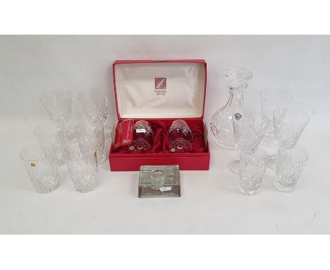 Stuart Crystal "Sandringham" decanter, a pair of Cristallerie Zwiesel cut glass brandy glasses in box, a set of five cut glas