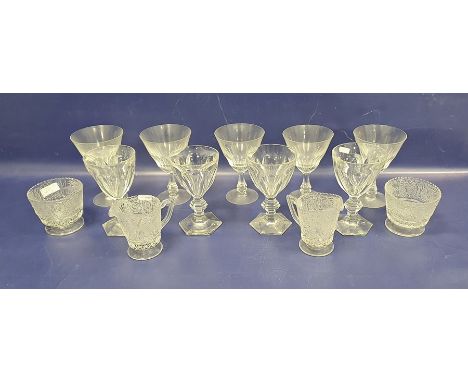 Amethyst glass vase with internal bubble decoration and a collection of assorted cut glassware to include wine glasses, servi