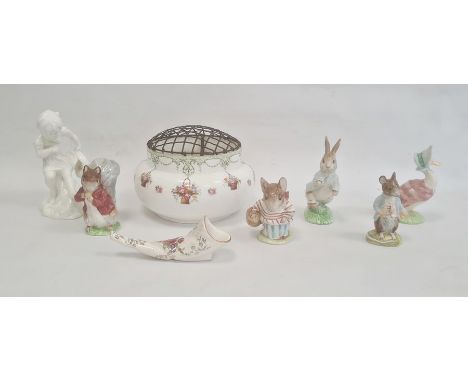 Three Beswick Beatrix Potter figures 'Timmy Tiptoes', 'Mrs Tittlemouse' and 'Town Mouse', a Royal Albert 'Jemima Puddleduck' 