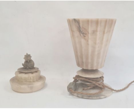 Art Deco style alabaster table lamp of fluted conical form and on bladed circular base, 46cm high overallCondition ReportDeta