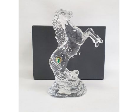 Waterford crystal model depicting a rearing horse, acid etched mark to base and retains original label, height approx, 24cm