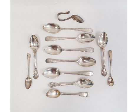 Three George III silver spoons, beaded decoration with stork monogram to handle, London 1810, makers mark TH, and a pair of m
