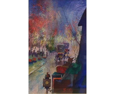 20th century British SchoolWatercolourStreet scene with carriages, signed and dated lower right RP VII '93, 20 x 12cm and aWa