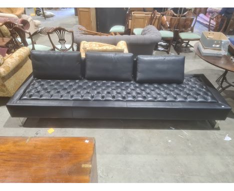 Murako modern day bed/sofa in black leather button back upholstery, chrome-effect supports, 293cm longCondition ReportGood co