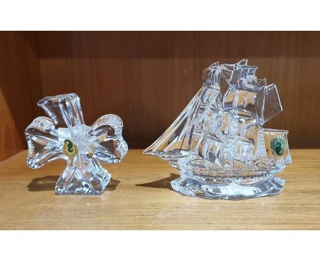 Waterford crystal "Dunbrody" tall masted ship model, acid&nbsp;etched mark to base and retains original label, together with 