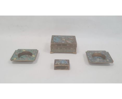 Japanese cloisonne enamel and gilt metal cigarette box decorated with birds and convolvulus in panel, 12 cm wide, circa 1900 