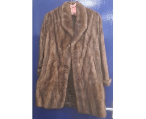 Lady's mink three-quarter length coat, black crepe and sequin evening top, Monsoon silk blouse and skirt and a woven scarf (5