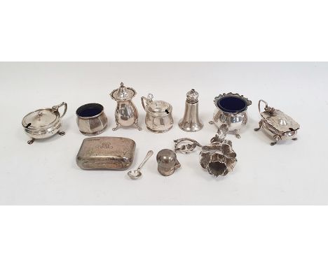 Silver salt by Mappin & Webb, Birmingham 1925 and a matching mustard pot and cover, both of panelled form, two other silver m