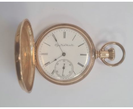 14k Gold-coloured full hunter pocket watch, the enamel dial inscribed 'Elgin National Watch Company', with subsidiary seconds