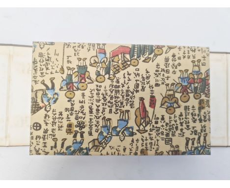 Hiroshige, Ichiryusai, a miniature book, "The Tokaido Fifty Three Stations", folding out to reveal wood block prints, each nu