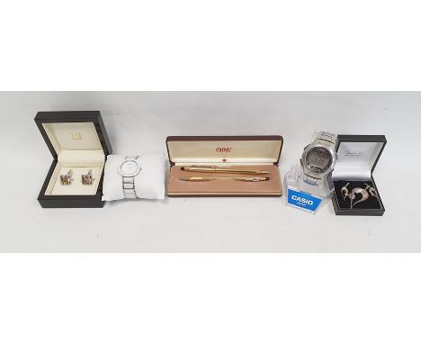 Quantity of costume jewellery including a gentleman's Casio watch, buckles, a coral necklace, etc 