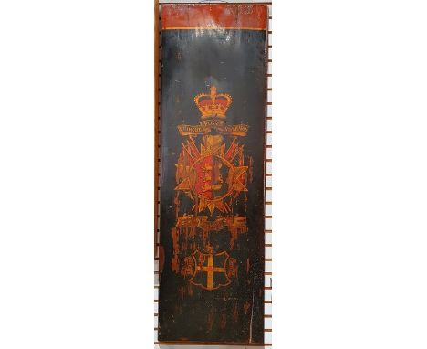 Painted panel decorated with the insignia of the First Cinque Ports Rifle Volunteers, 117cm x 37cm and another painted panel 