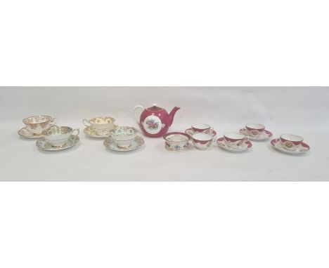 French porcelain inkstand, floral decorated, four cabinet cups and saucers to include Paragon, a porcelain teapot, possibly R