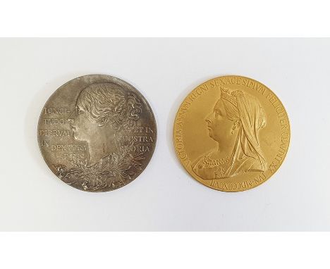 Gold Queen Victoria Diamond Jubilee medal, 1897 (56mm diameter 91.0g) together with a Queen Victoria Diamond Jubilee silver m
