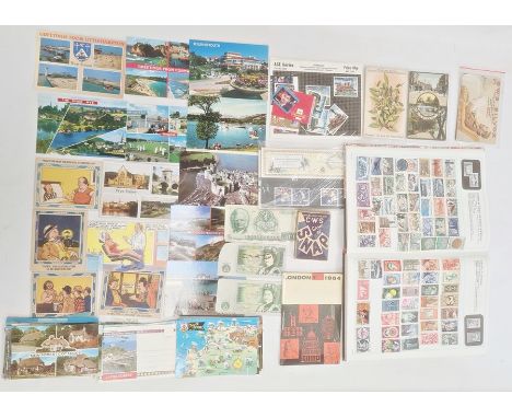 Large quantity of ephemera&nbsp;to include postcards, viz: topographical, humorous etc., album of stamps, football cards, pla