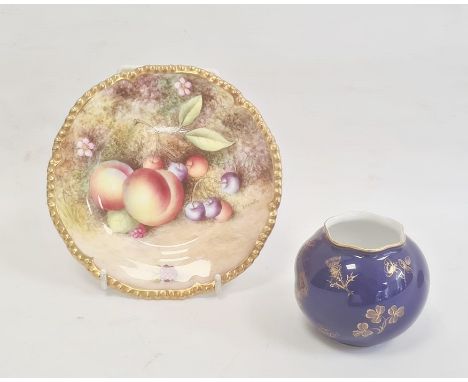 Royal Worcester small plate painted with apples and cherries, signed by 'S Roberts', 15cm diameter and a Royal Worcester vase