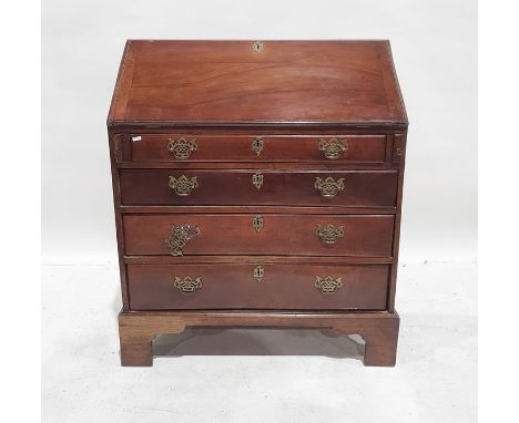 Georgian walnut bureau, the fall opening to reveal fitted interior, four graduated drawers, on bracket feet, 88cm x 106cm