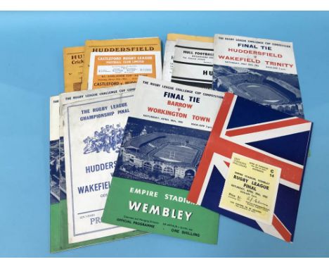 Collection of vintage rugby league programmes and tickets, including 1955 final