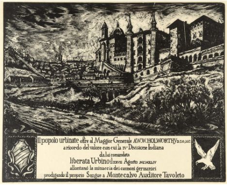 SECOND WORLD WAR - THE FOURTH INDIAN DIVISION (GURKHA AND SIKH REGIMENTS) - A RARE ITALIAN WOODCUT PRESENTED BY THE PEOPLE OF