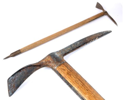 A SECOND WORLD WAR GERMAN STUBAI ICE AXE  as used by the Gebirgsjäger Divisions the steel head, maker stamped, numbered '1349