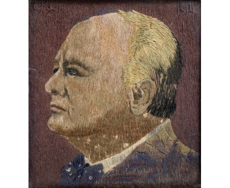 SECOND WORLD WAR - WINSTON CHURCHILL (1874 - 1965) - AN ORIGINAL WARTIME WOOL WORK PORTRAIT STUDY OF WINSTON CHURCHILL  head 