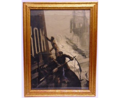 RUSSIA - BABKOVA ALEXANDRA (UKRANIAN. BORN 1923) - SHIP WORKERS IN PORT  pencil sketch circa. 1952, framed and glazed, 33cm x