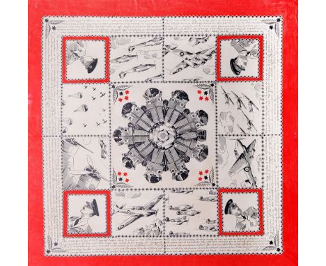 SECOND WORLD WAR - A RARE LARGE PEN WORK DESIGN FOR A ROYAL AIR FORCE PATRIOTIC SCARF FROM THE ARCHIVE OF FRENCH COMPANY BIAN
