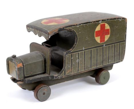 GREAT WAR - A SCRATCH BUILT WOODEN AND STEEL MODEL OF A MOTOR AMBULANCE  probably made by motor pool maintenance workers usin