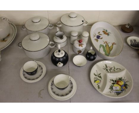 A Royal Worcester 'Evesham' dish; three Mid Winter tureens and covers with matching jug and salt and pepper; Foley bone china
